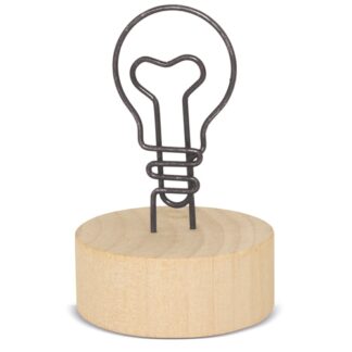 Memo clip com base de madeira "eureka"